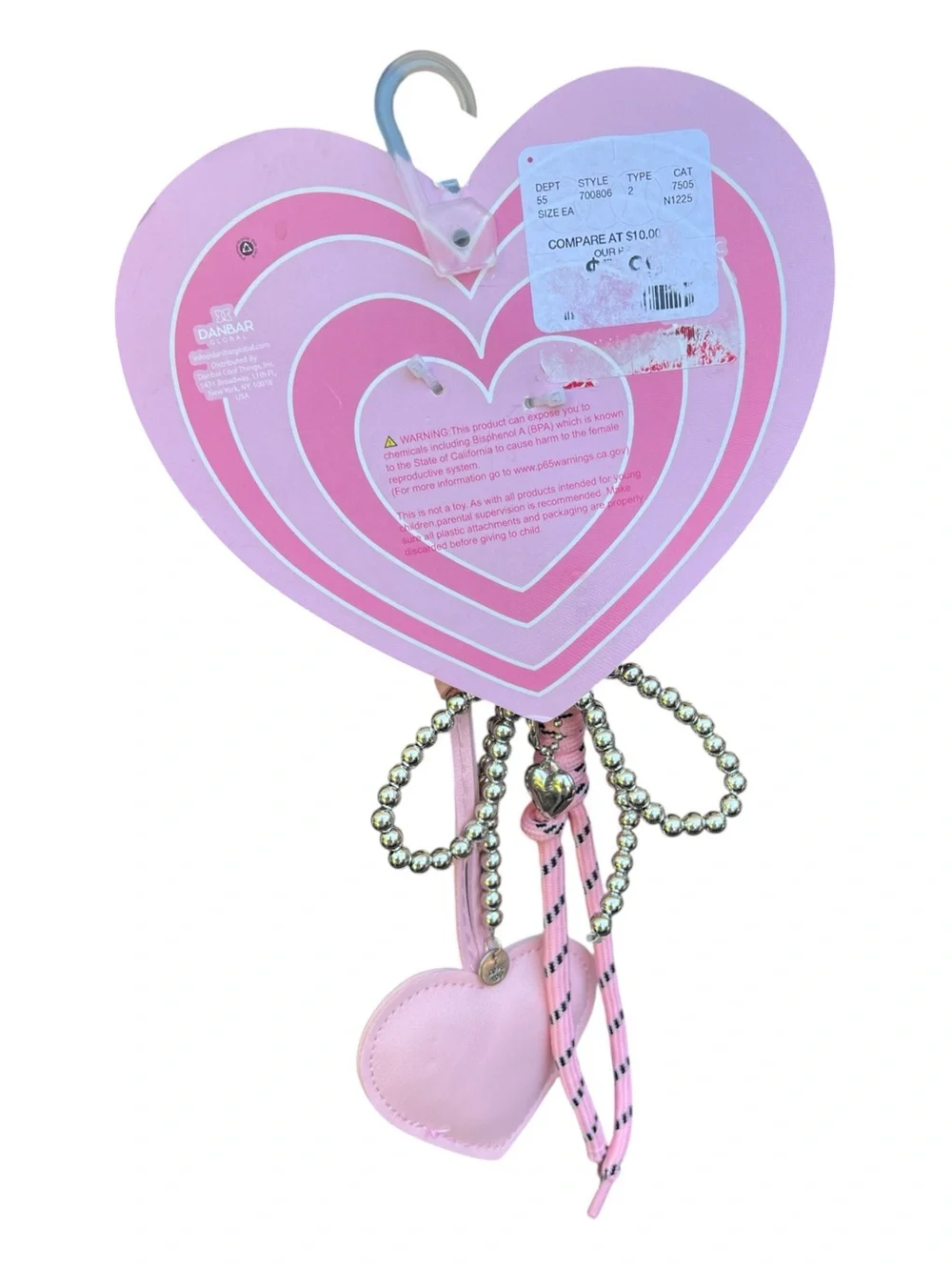 Pink Heart Keychain Bag Charm 3 Separate pieces hanging from the main heart